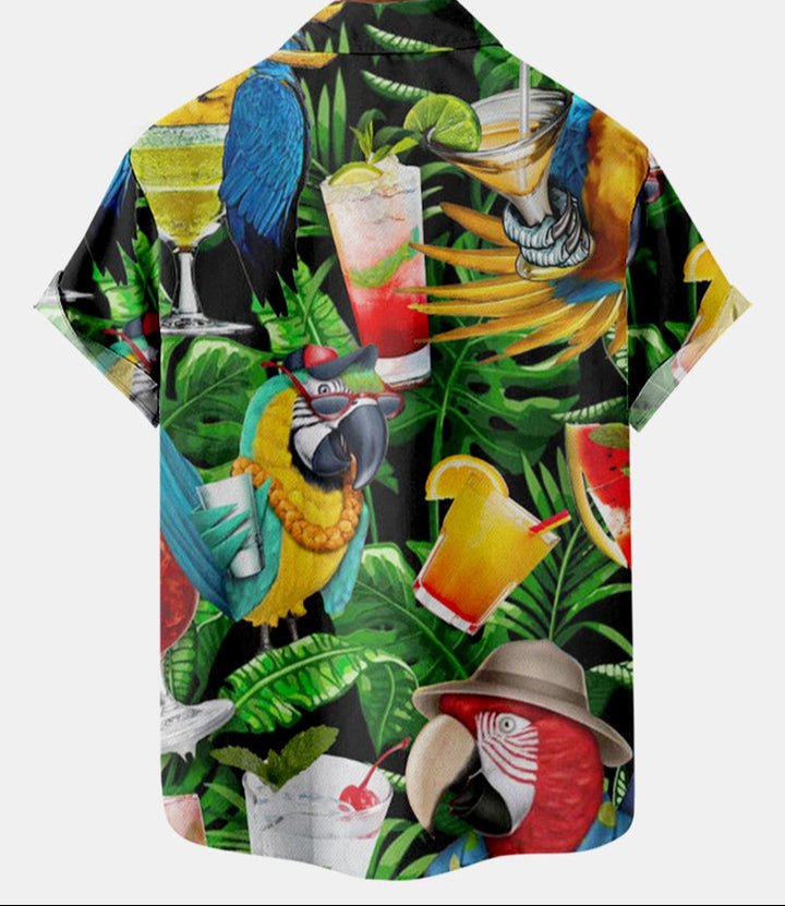 Alarik | Papegaai Cocktail Hawaïaans Casual Korte Mouwen