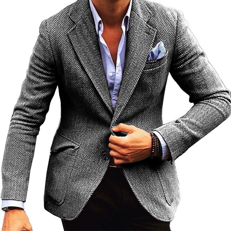Sandrei - Heren Vintage Haringbone Revers Enkele Gevoerde Blazer
