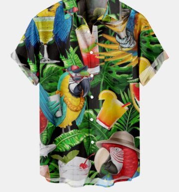 Alarik | Papegaai Cocktail Hawaïaans Casual Korte Mouwen