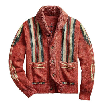 Danielo - Mannen Vintage Jacquard Kraag Lange Mouw Gebreide Cardigan